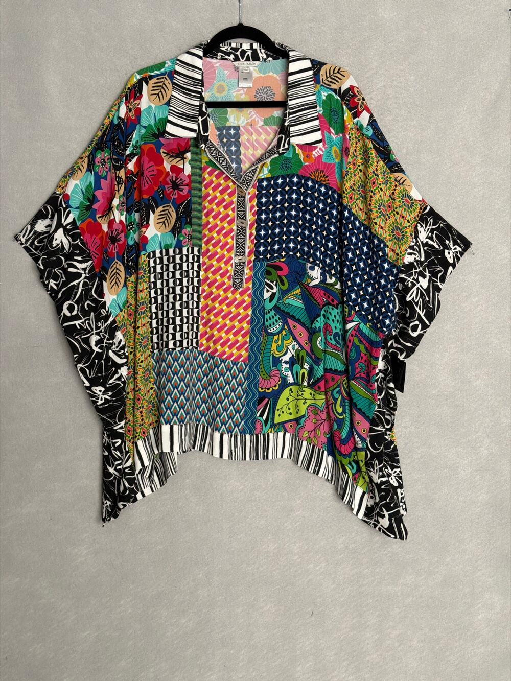 John Mark Multi-Print Tunic Button Front Women's Size 2X/3X NEW